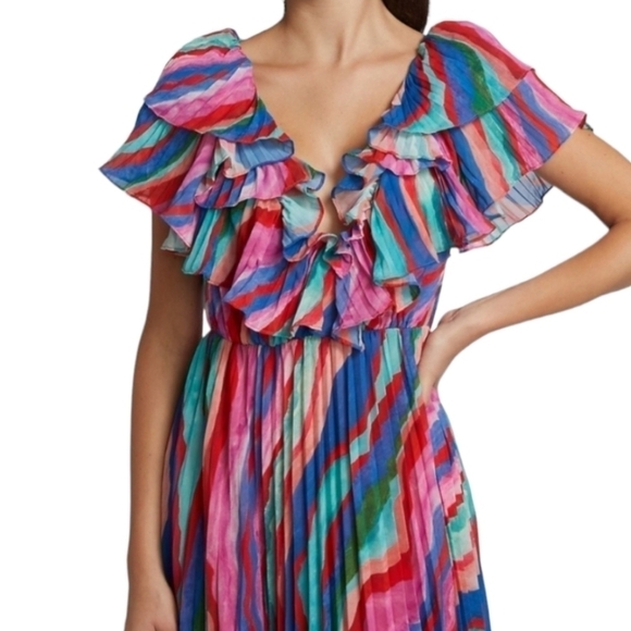 AMUR Luisa Pleated Striped Dress, Multi-Colored, Size 8, NWT - Picture 3 of 16